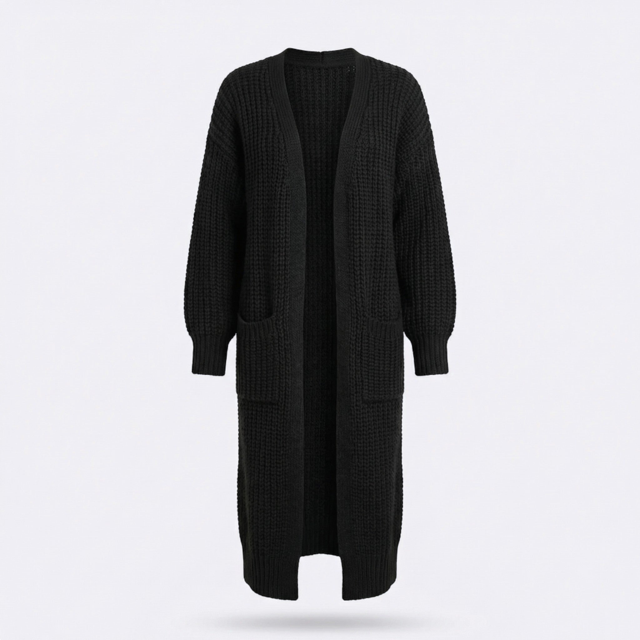 Women’s Long V-Neck Cardigan – Rib-Knit Silhouette