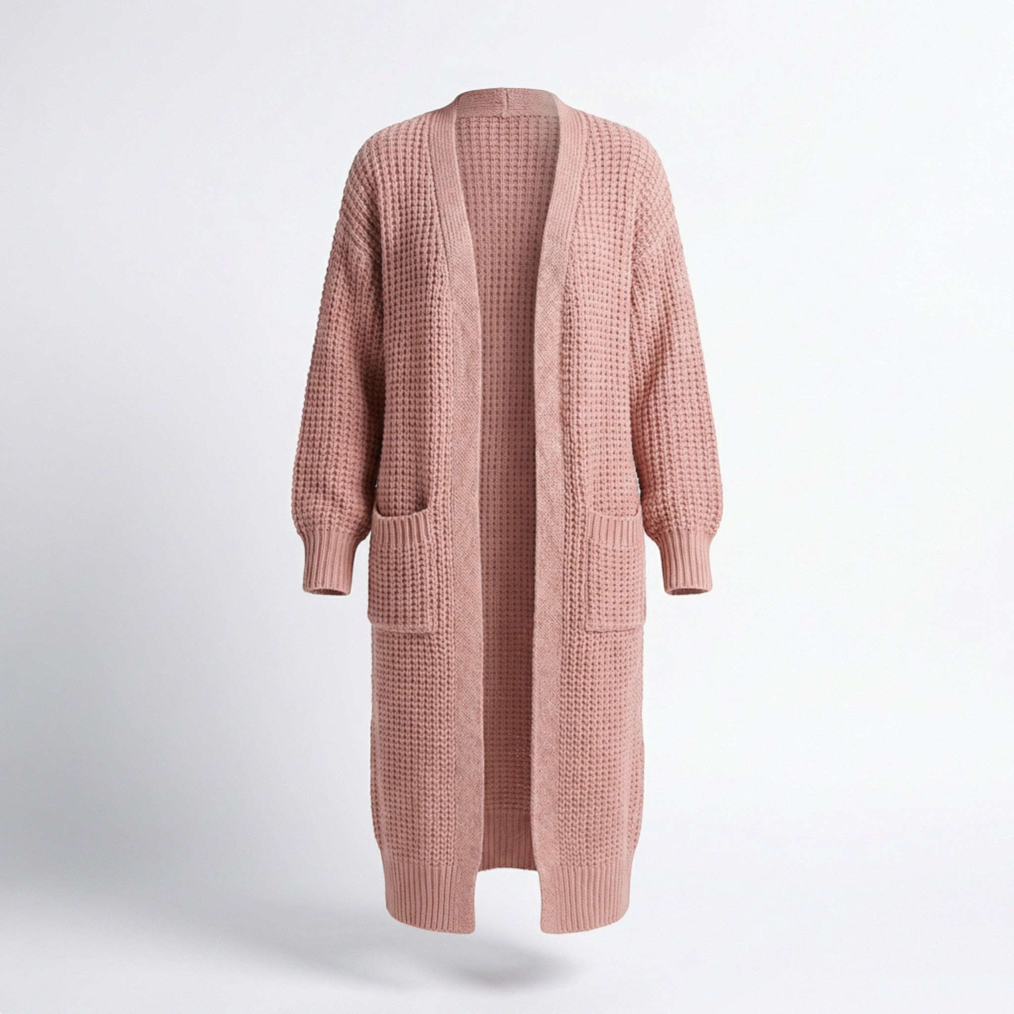 Women’s Long V-Neck Cardigan – Rib-Knit Silhouette