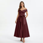 Women’s Off Shoulder Midi Dress – A Line Satin