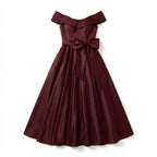 Women’s Off Shoulder Midi Dress – A Line Satin