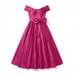 Women’s Off Shoulder Midi Dress – A Line Satin