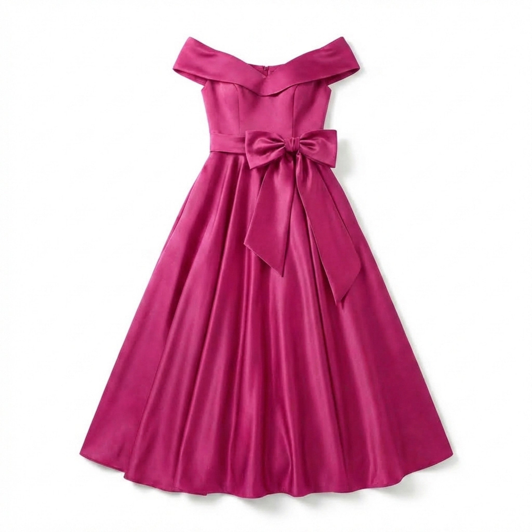 Women’s Off Shoulder Midi Dress – A Line Satin