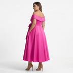 Women’s Off Shoulder Midi Dress – A Line Satin
