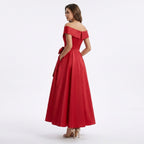Women’s Off Shoulder Midi Dress – A Line Satin