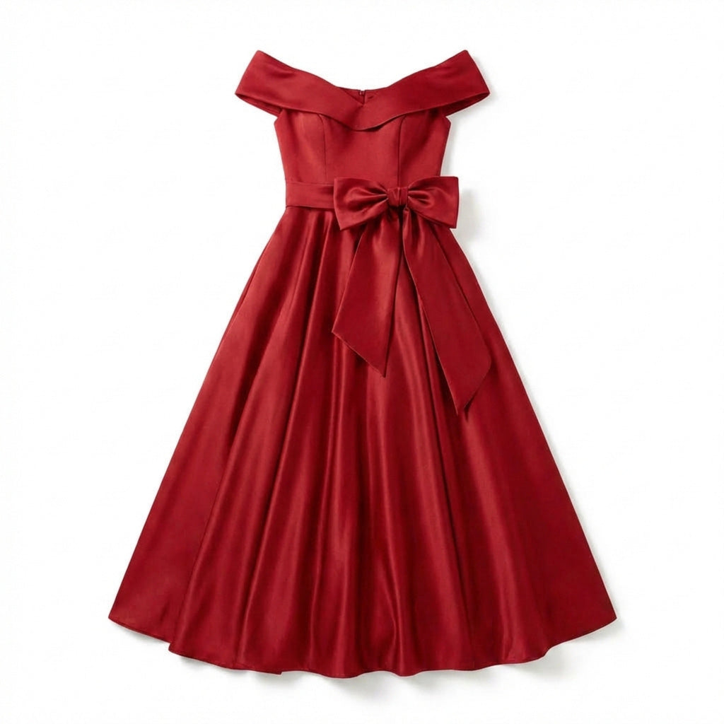 Women’s Off Shoulder Midi Dress – A Line Satin