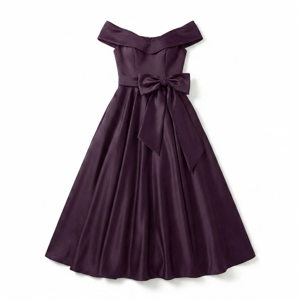 Women’s Off Shoulder Midi Dress – A Line Satin