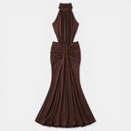 Women’s Off-Shoulder Backless Maxi Dress – Sleeveless Ruffle Design
