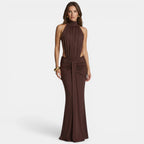Women’s Off-Shoulder Backless Maxi Dress – Sleeveless Ruffle Design