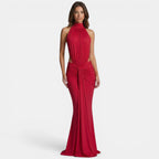 Women’s Off-Shoulder Backless Maxi Dress – Sleeveless Ruffle Design
