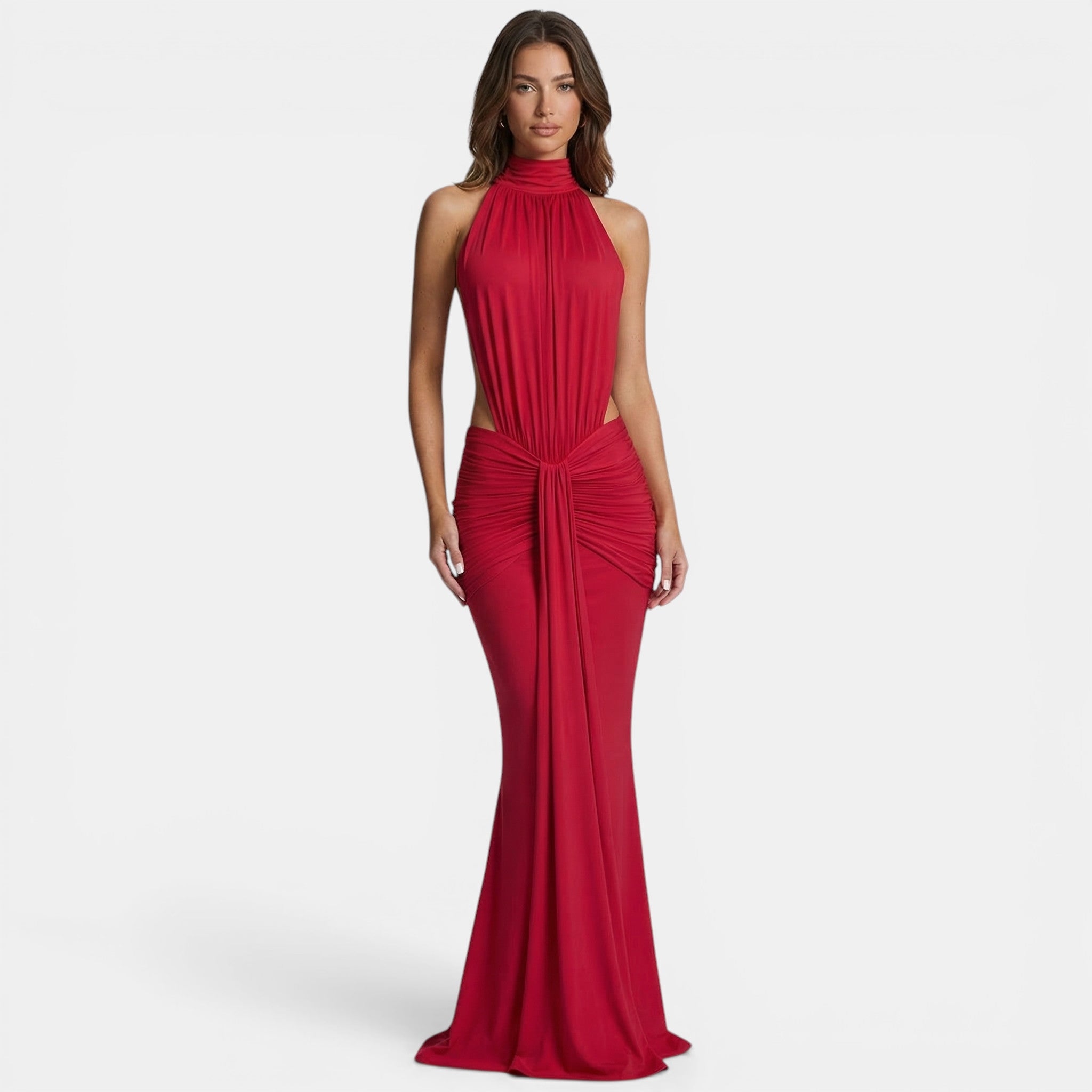 Women’s Off-Shoulder Backless Maxi Dress – Sleeveless Ruffle Design