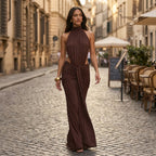 Women’s Off-Shoulder Backless Maxi Dress – Sleeveless Ruffle Design