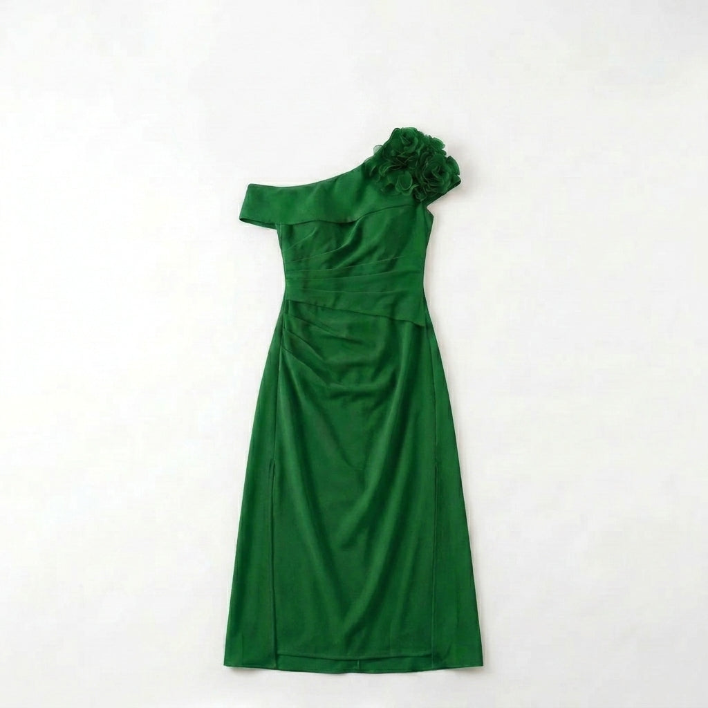 Women’s Off Shoulder Midi Dress – Sheath Pleated Floral