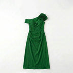 Women’s Off Shoulder Midi Dress – Sheath Pleated Floral