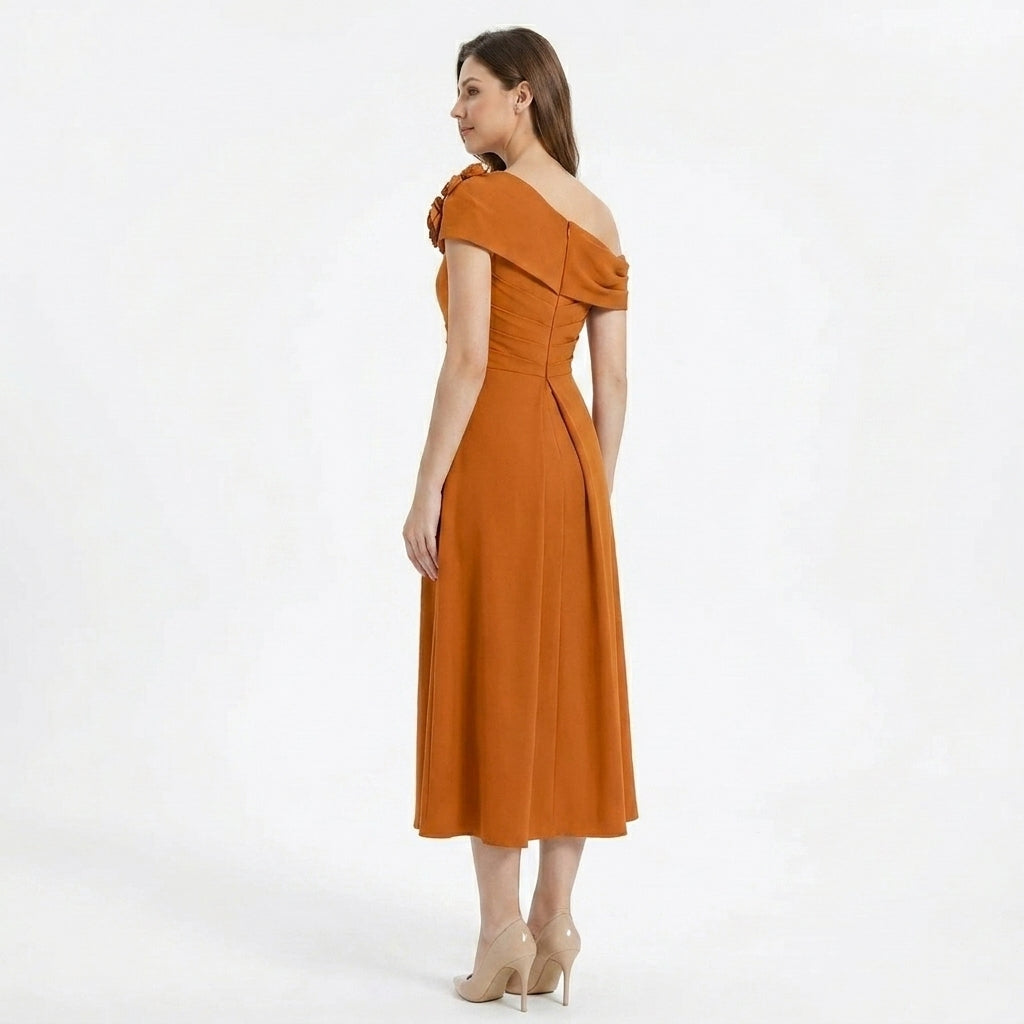 Women’s Off Shoulder Midi Dress – Sheath Pleated Floral