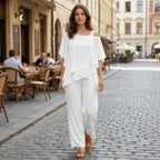 Women’s Off Shoulder Two Piece Set – Ruffle Top and Pants