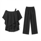 Women’s Off Shoulder Two Piece Set – Ruffle Top and Pants
