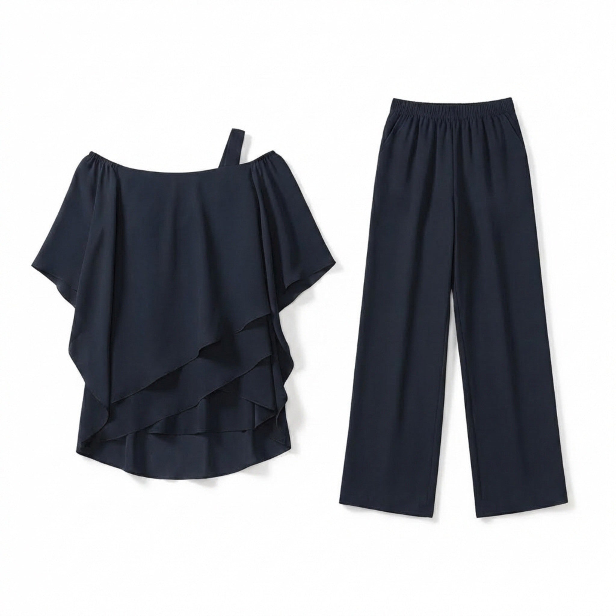 Women’s Off Shoulder Two Piece Set – Ruffle Top and Pants