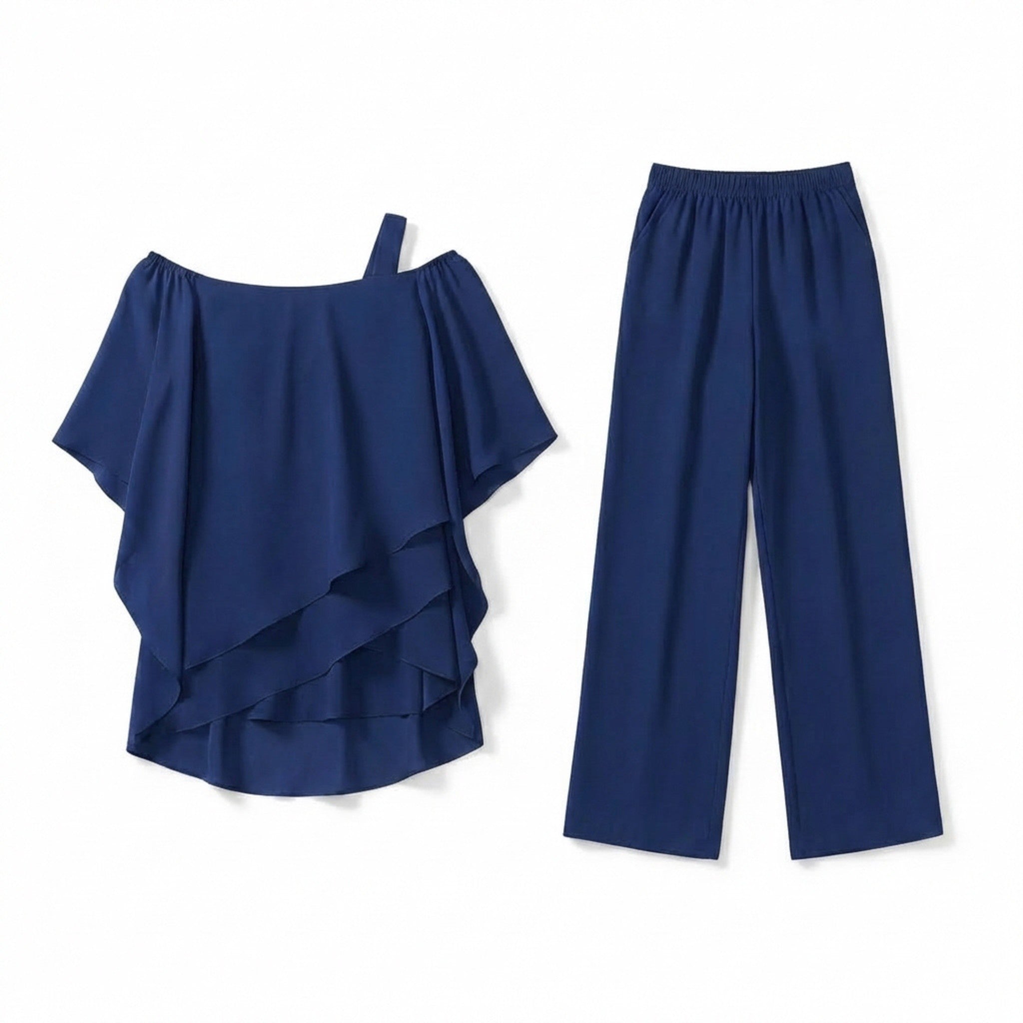 Women’s Off Shoulder Two Piece Set – Ruffle Top and Pants