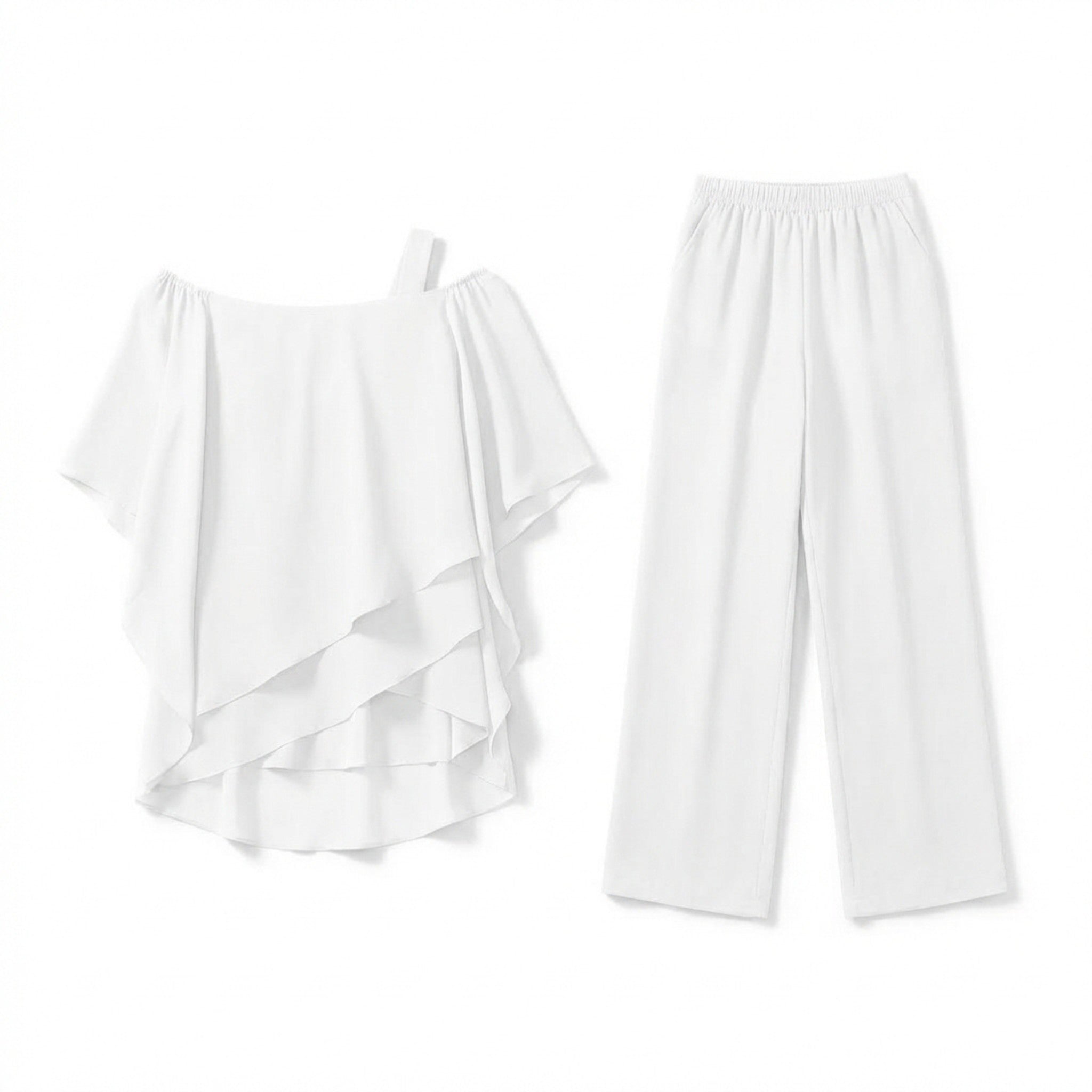 Women’s Off Shoulder Two Piece Set – Ruffle Top and Pants