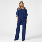 Women’s Off Shoulder Two Piece Set – Ruffle Top and Pants