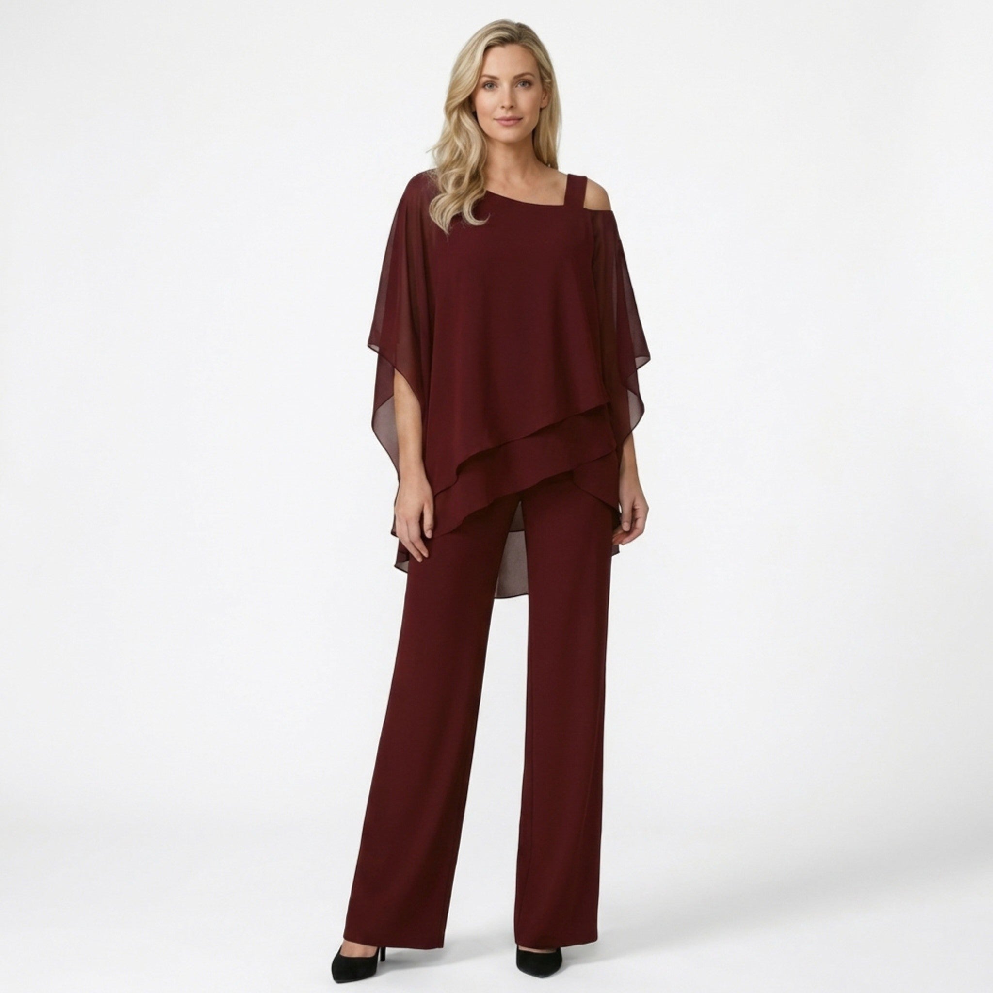 Women’s Off Shoulder Two Piece Set – Ruffle Top and Pants