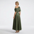 Women’s One Shoulder Midi Dress – A Line Satin