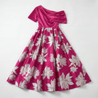 Women’s One Shoulder Midi Dress – A Line Floral Satin