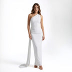 Women’s One Shoulder Backless Maxi Dress – Ruffle Detail Design