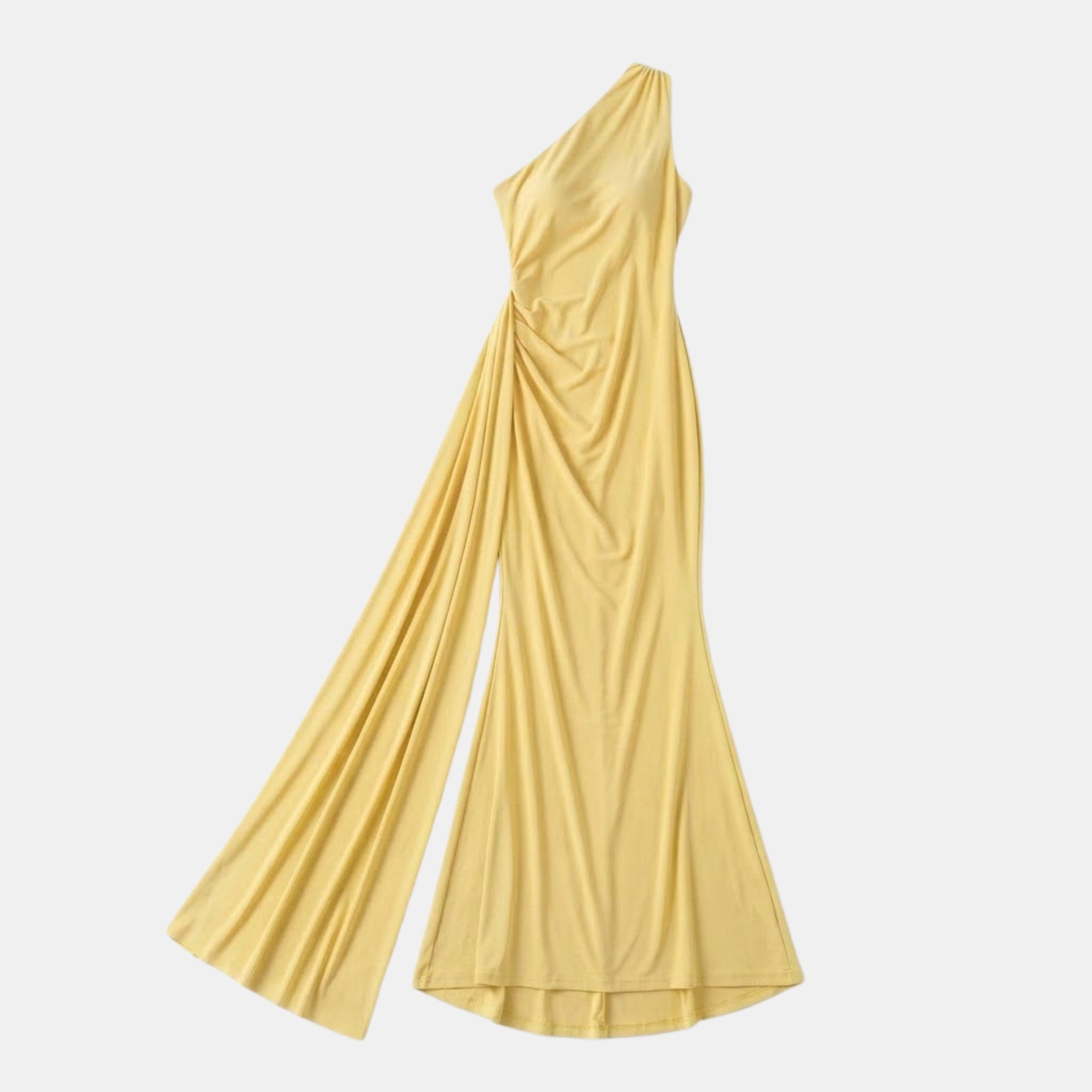 Women’s One Shoulder Backless Maxi Dress – Ruffle Detail Design