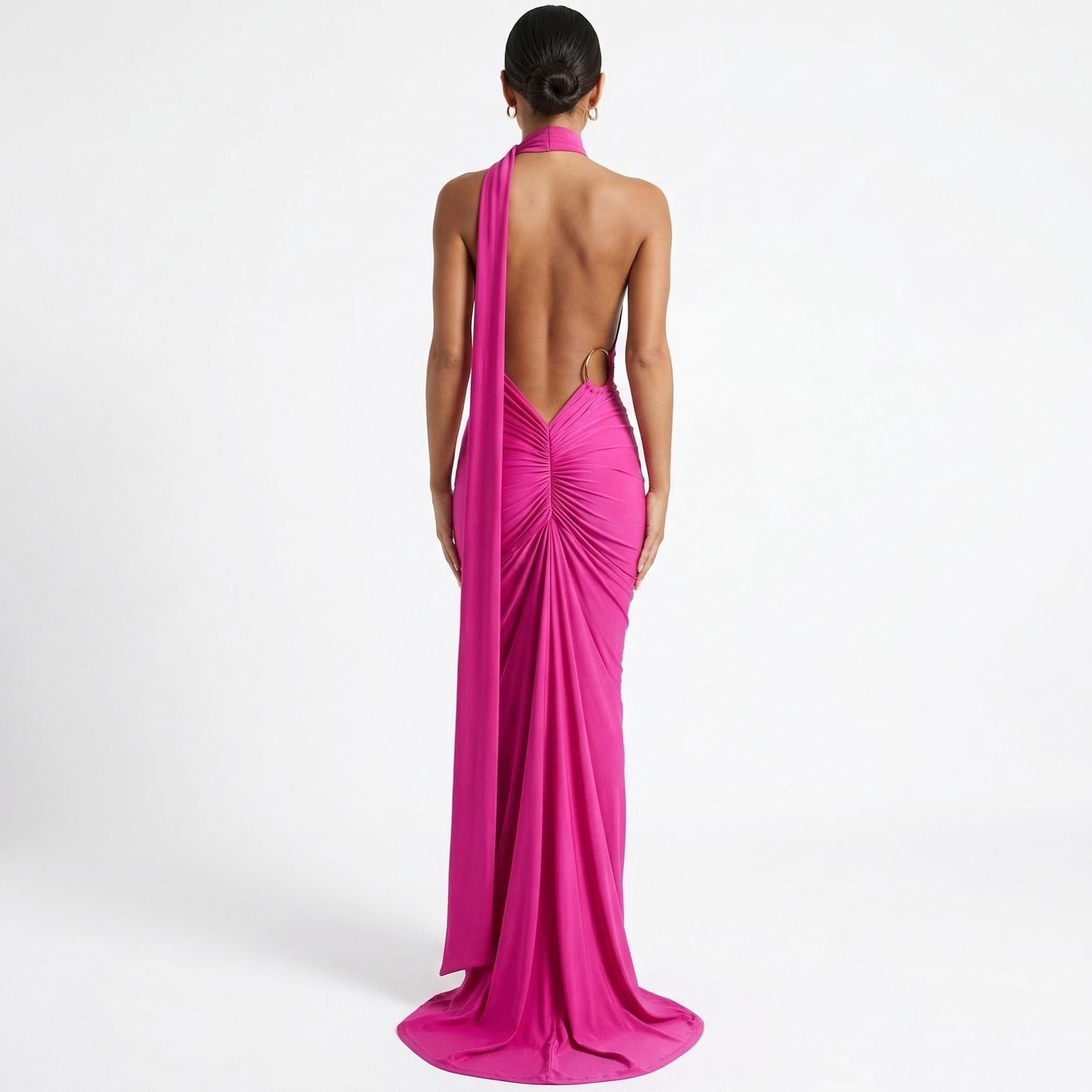 Women’s One Shoulder Backless Maxi Dress – Ruffle Detail Design
