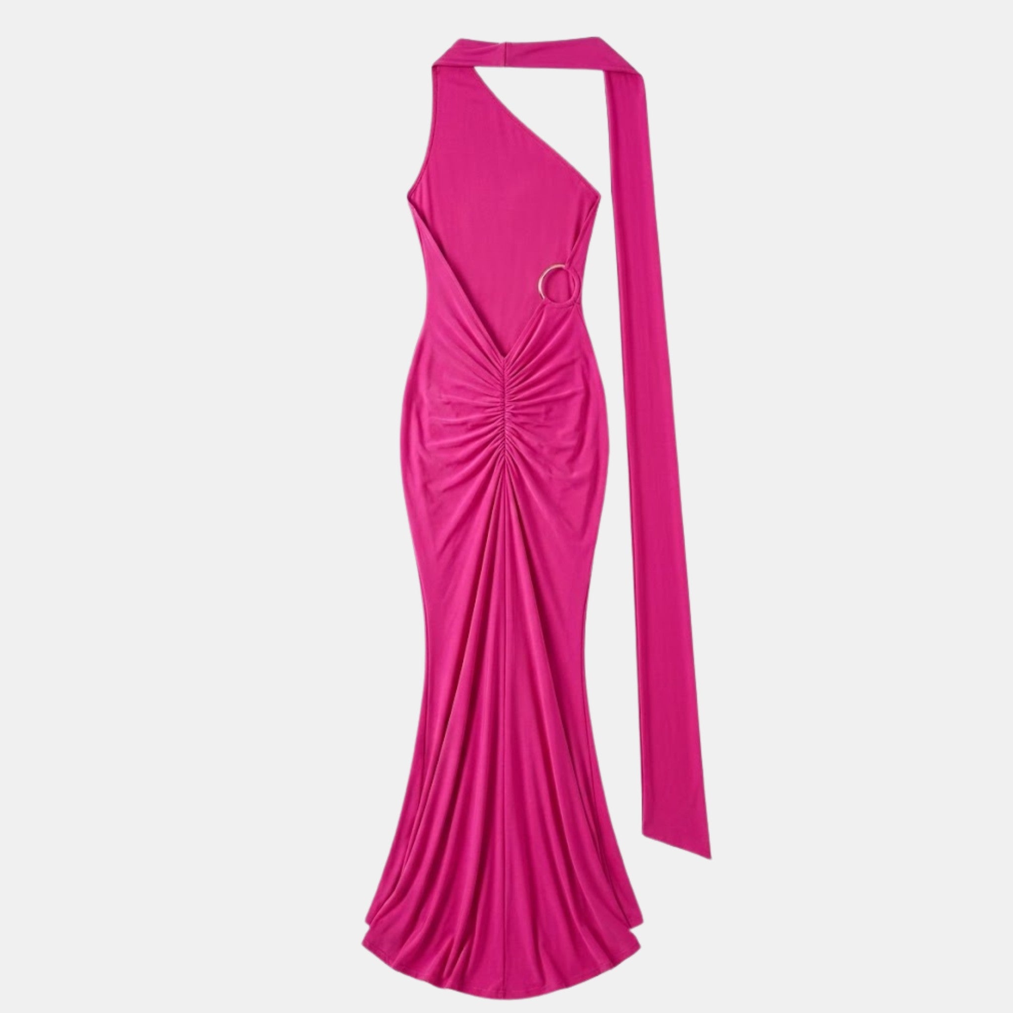 Women’s One Shoulder Backless Maxi Dress – Ruffle Detail Design