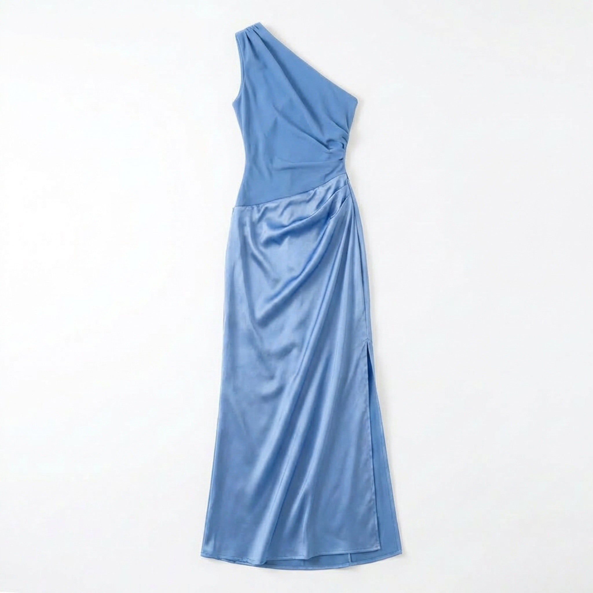 Women’s One Shoulder Maxi Dress – Draped Waist Sleeveless