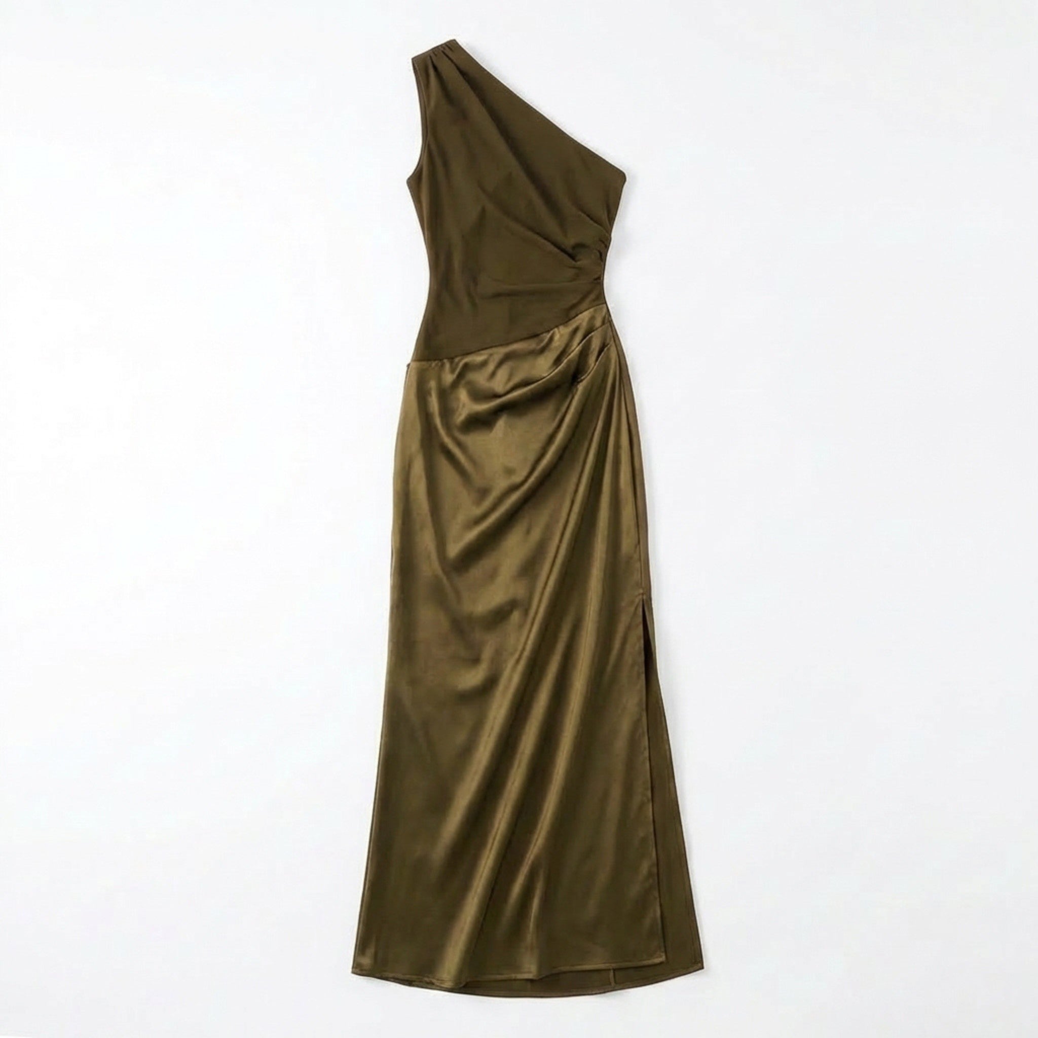 Women’s One Shoulder Maxi Dress – Draped Waist Sleeveless