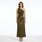Women’s One Shoulder Maxi Dress – Draped Waist Sleeveless
