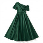 Women’s One Shoulder Midi Dress – A Line Satin