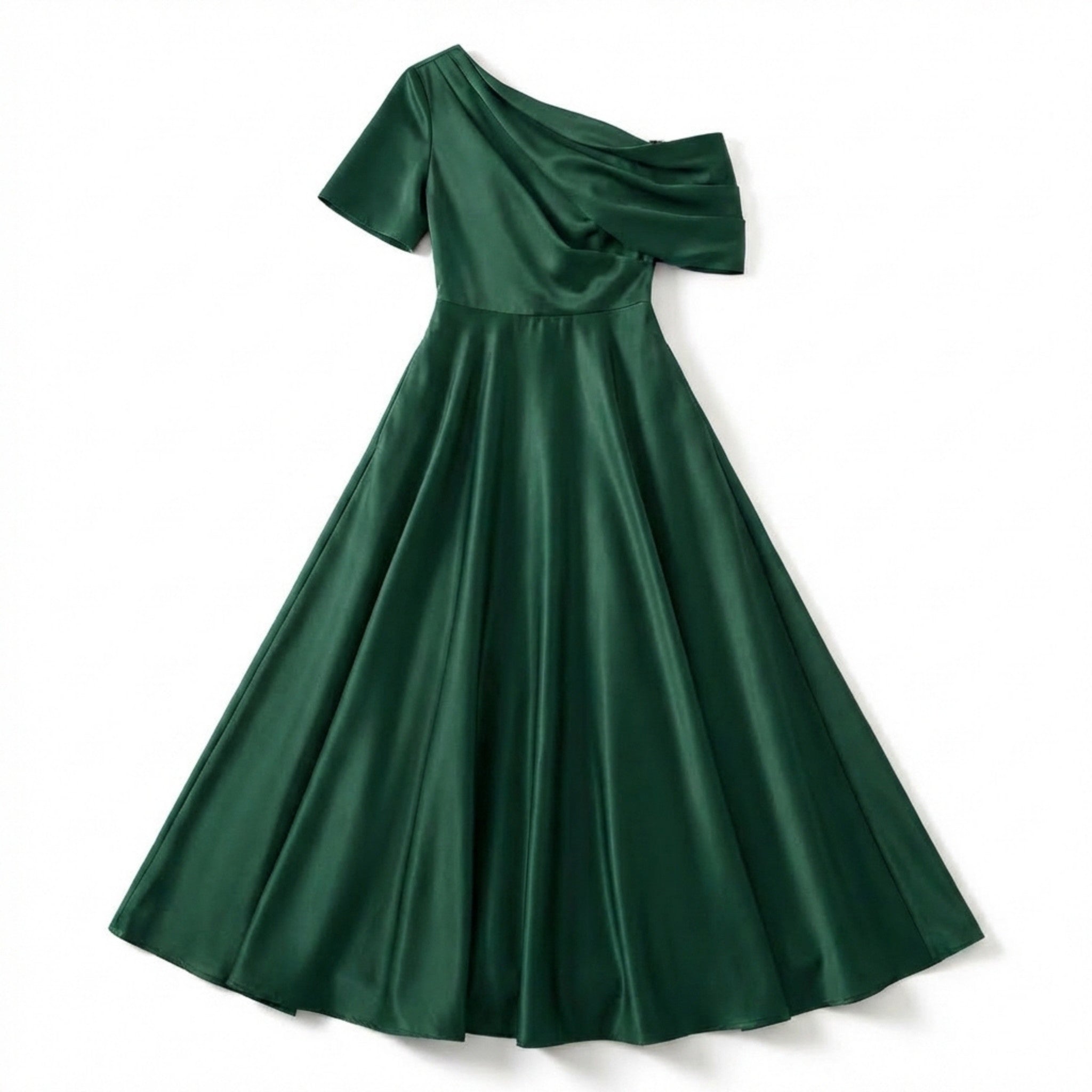 Women’s One Shoulder Midi Dress – A Line Satin