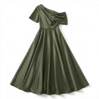 Women’s One Shoulder Midi Dress – A Line Satin