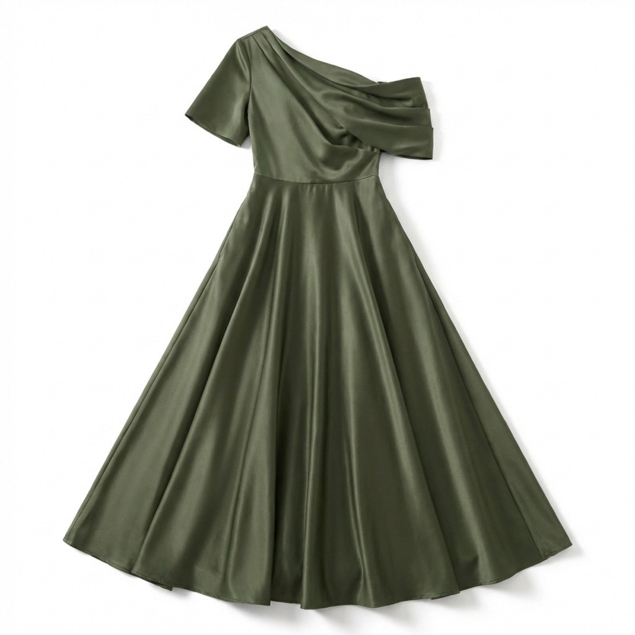 Women’s One Shoulder Midi Dress – A Line Satin