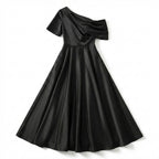Women’s One Shoulder Midi Dress – A Line Satin