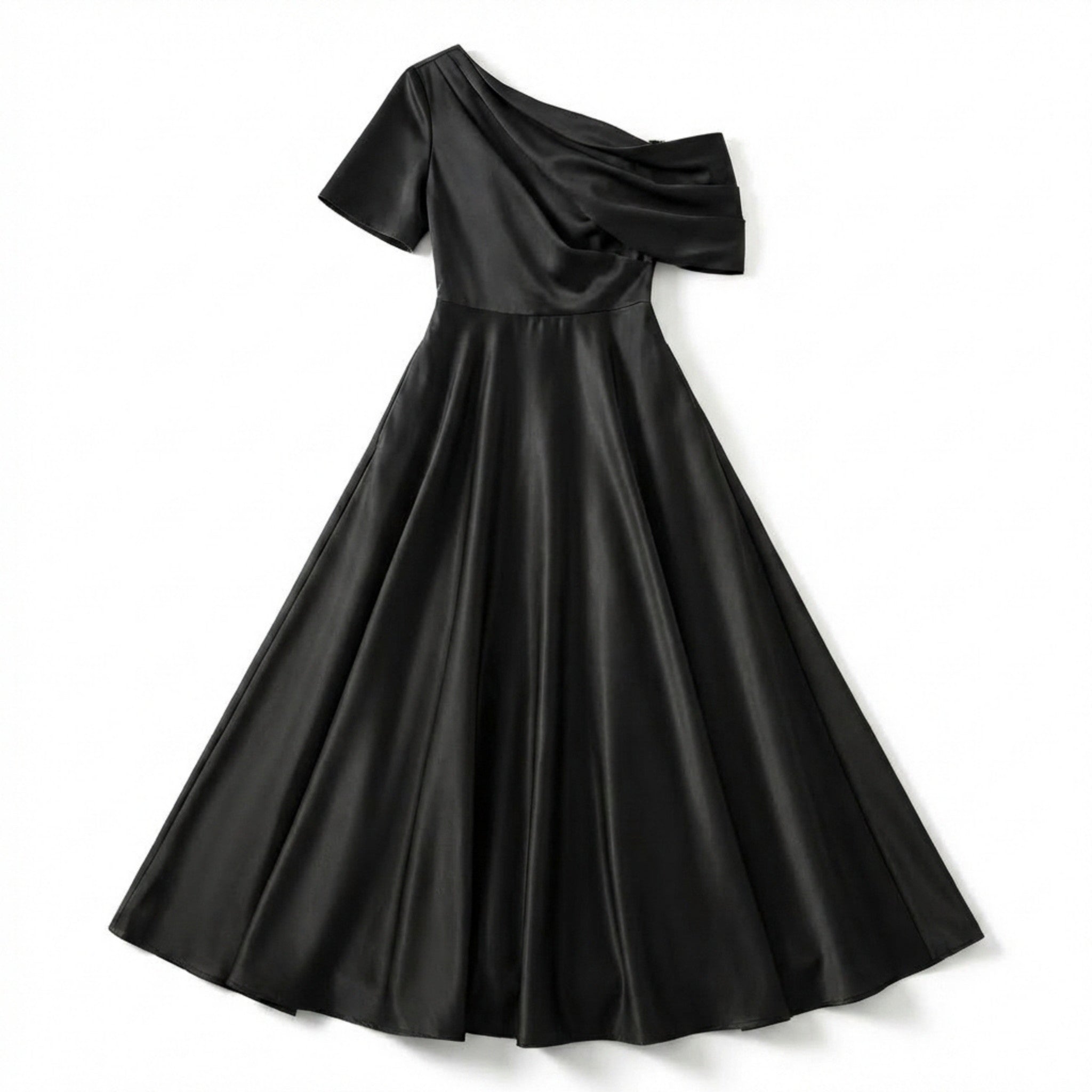 Women’s One Shoulder Midi Dress – A Line Satin