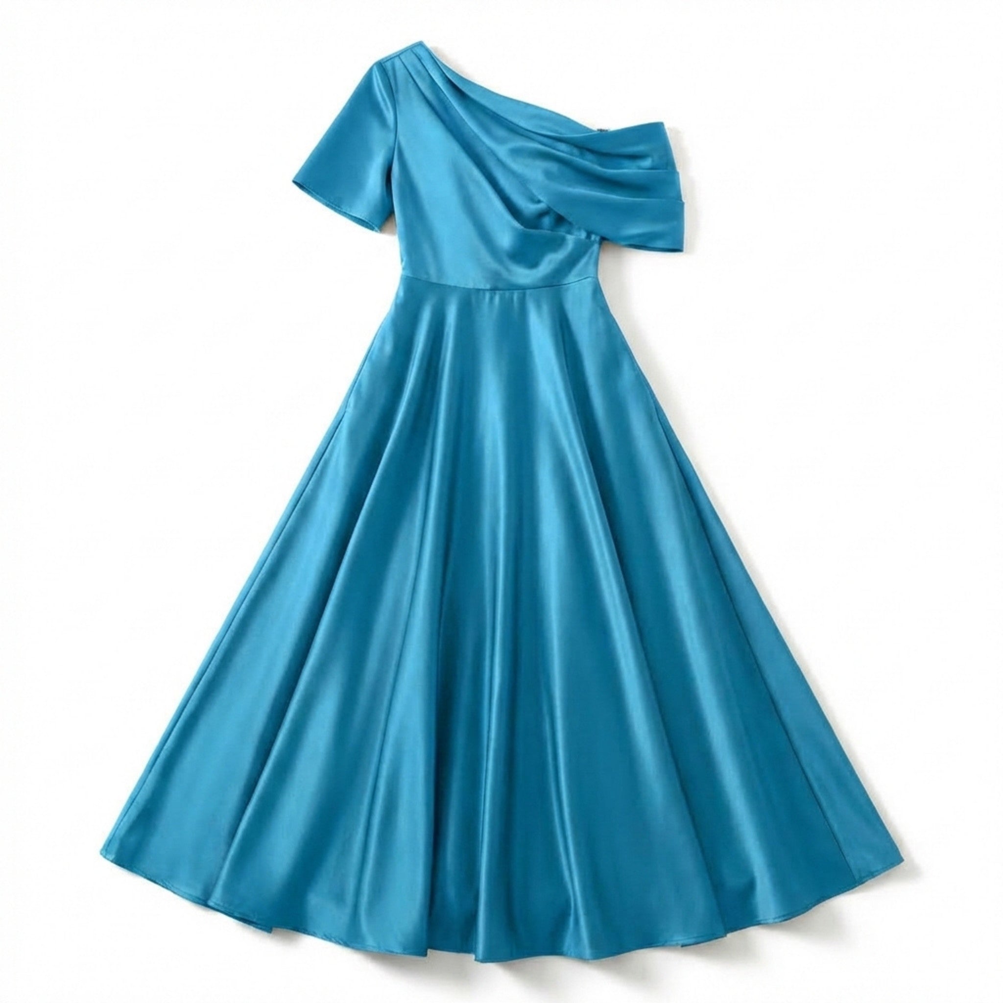 Women’s One Shoulder Midi Dress – A Line Satin