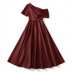 Women’s One Shoulder Midi Dress – A Line Satin