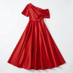 Women’s One Shoulder Midi Dress – A Line Satin