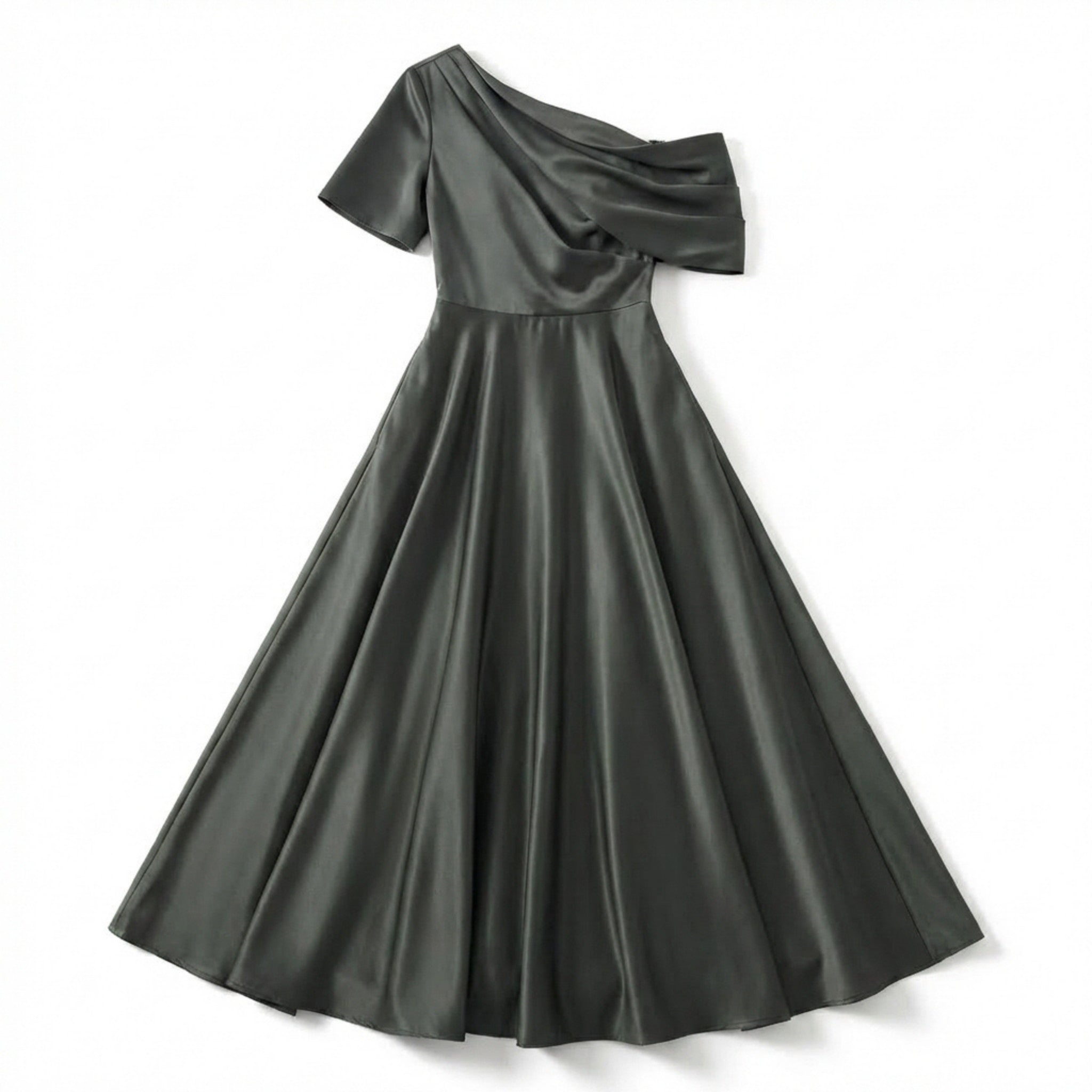 Women’s One Shoulder Midi Dress – A Line Satin