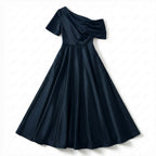 Women’s One Shoulder Midi Dress – A Line Satin