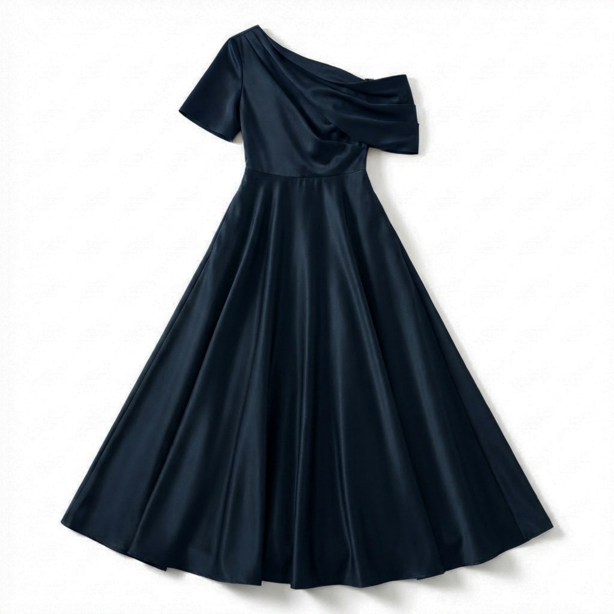 Women’s One Shoulder Midi Dress – A Line Satin