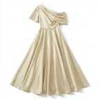 Women’s One Shoulder Midi Dress – A Line Satin