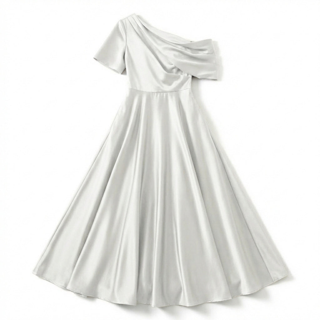 Women’s One Shoulder Midi Dress – A Line Satin