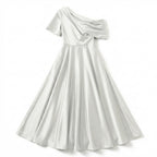 Women’s One Shoulder Midi Dress – A Line Satin