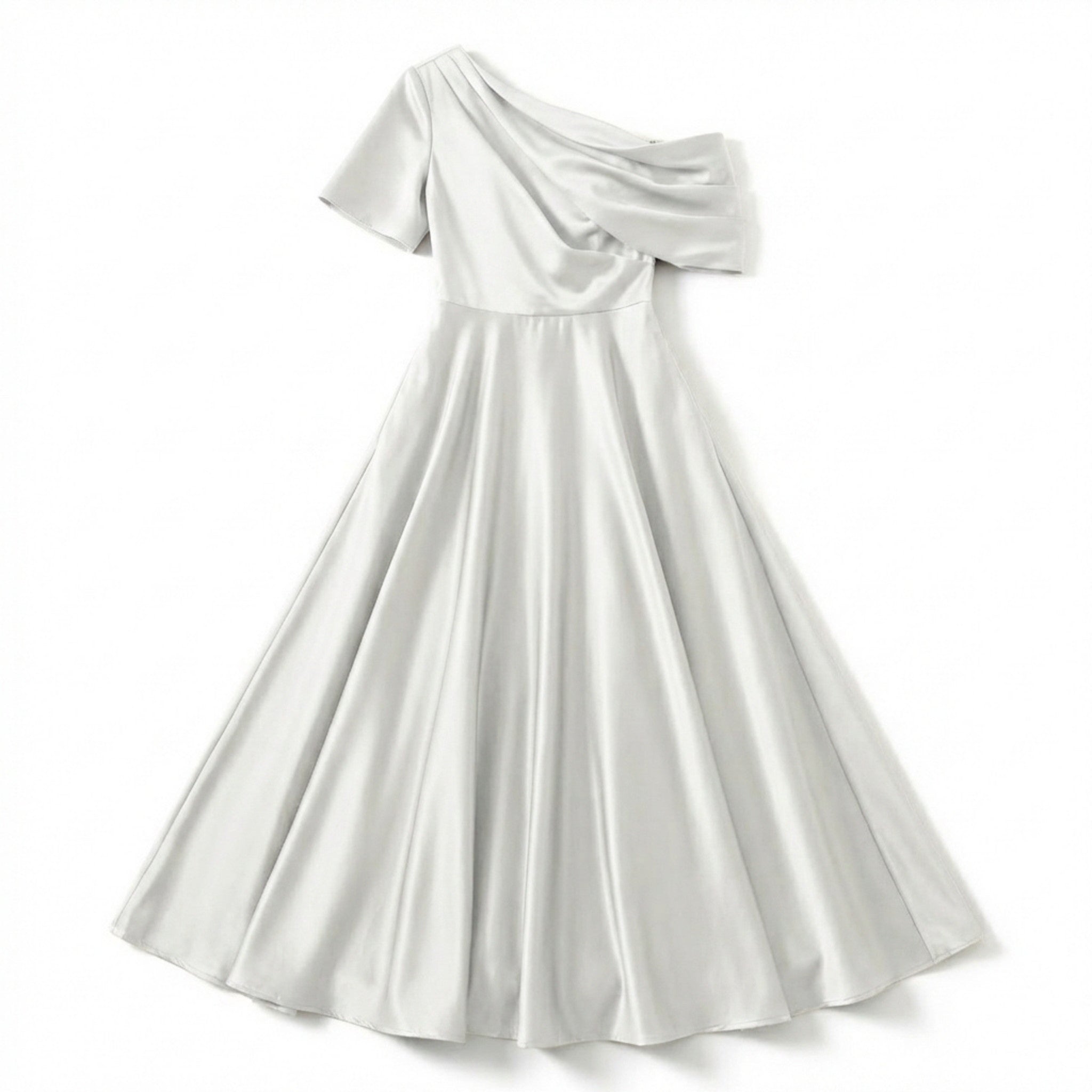 Women’s One Shoulder Midi Dress – A Line Satin